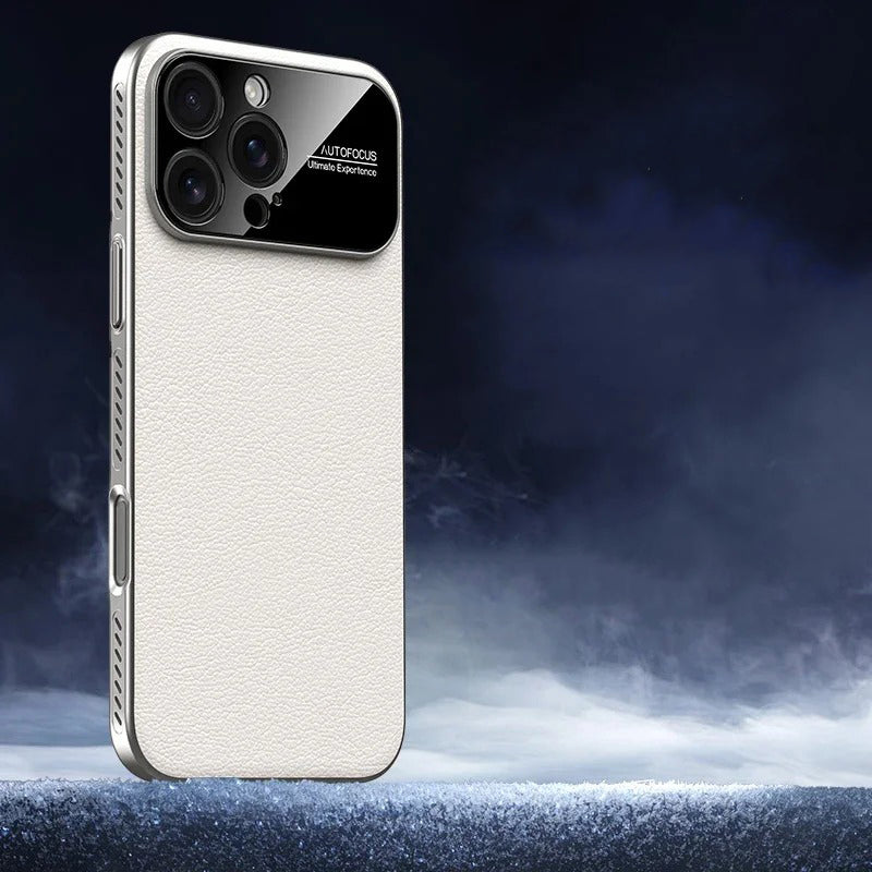 Luxury iPhone Case — MagSafe Magnetic Solid-Color Leather Border Cover with Heat-Dissipation Bumper, Large Camera Window & Shockproof Anti-Fingerprint Design