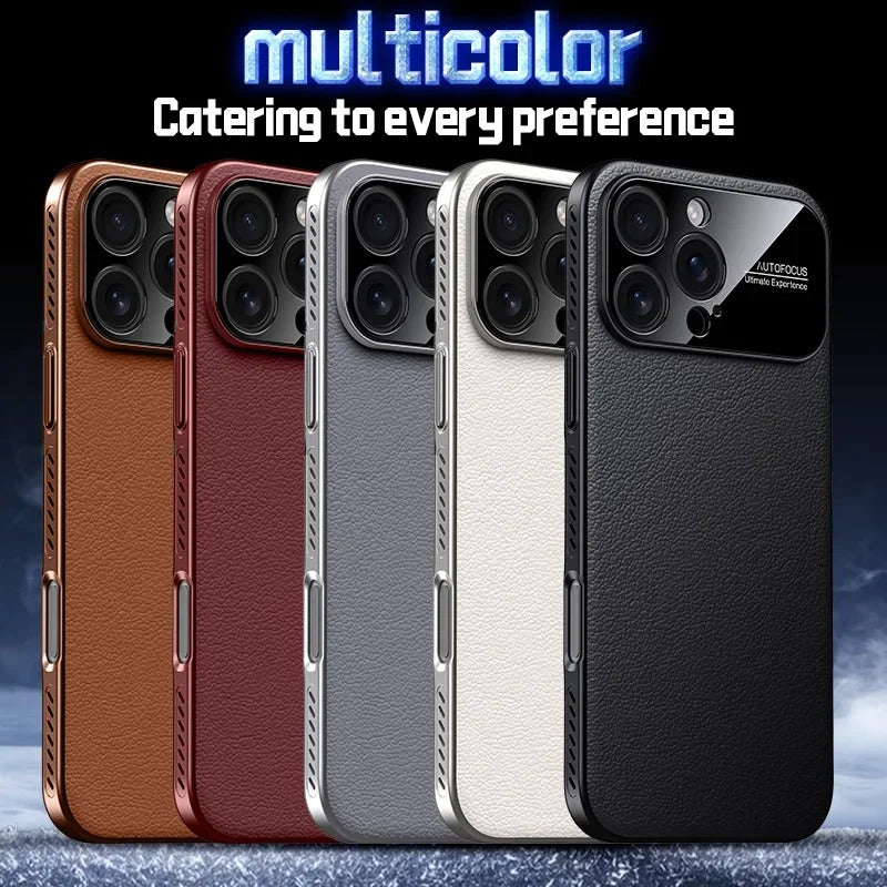 Luxury iPhone Case — MagSafe Magnetic Solid-Color Leather Border Cover with Heat-Dissipation Bumper, Large Camera Window & Shockproof Anti-Fingerprint Design