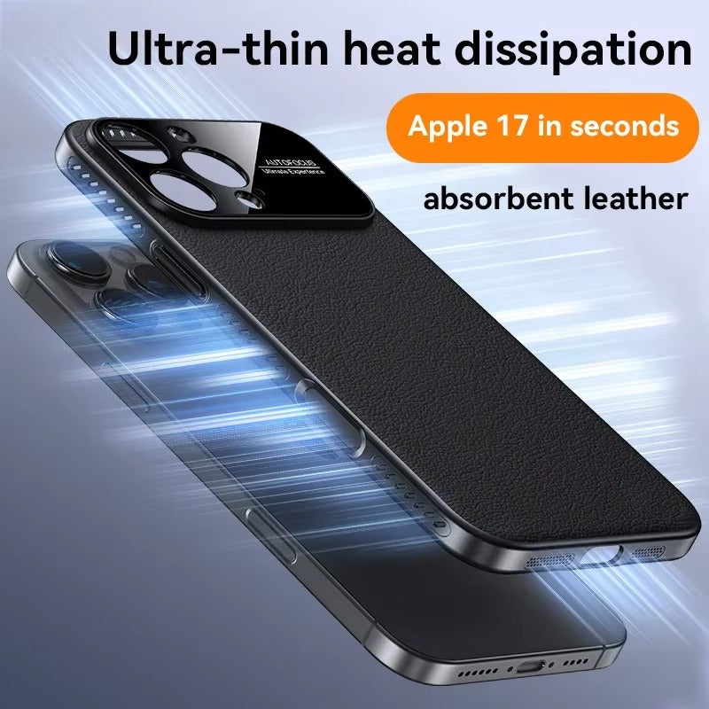 Luxury iPhone Case — MagSafe Magnetic Solid-Color Leather Border Cover with Heat-Dissipation Bumper, Large Camera Window & Shockproof Anti-Fingerprint Design