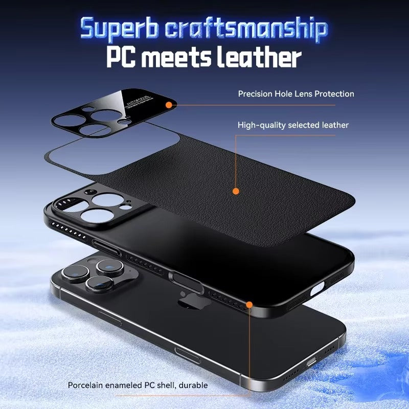 Luxury iPhone Case — MagSafe Magnetic Solid-Color Leather Border Cover with Heat-Dissipation Bumper, Large Camera Window & Shockproof Anti-Fingerprint Design