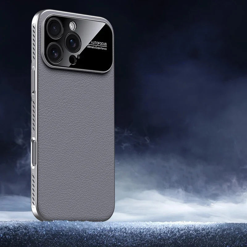 Luxury iPhone Case — MagSafe Magnetic Solid-Color Leather Border Cover with Heat-Dissipation Bumper, Large Camera Window & Shockproof Anti-Fingerprint Design