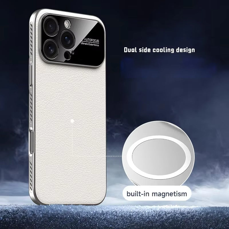 Luxury iPhone Case — MagSafe Magnetic Solid-Color Leather Border Cover with Heat-Dissipation Bumper, Large Camera Window & Shockproof Anti-Fingerprint Design