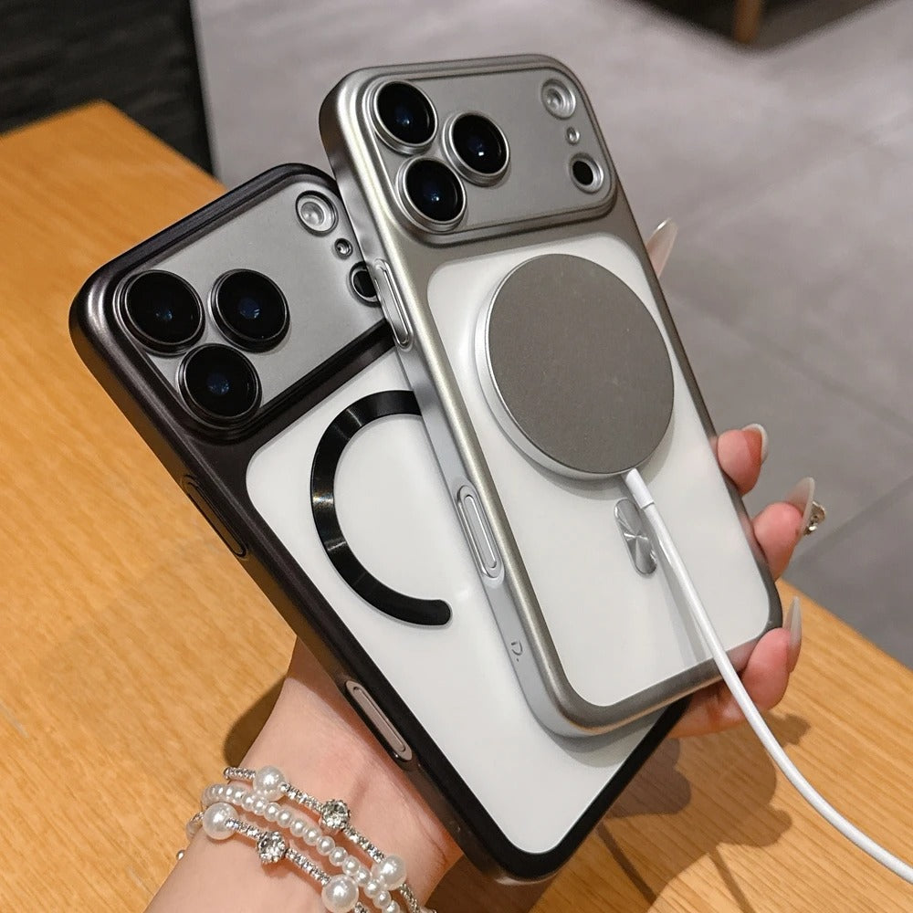 Luxury iPhone Case — MagSafe Matte Plating Translucent Silicone Cover with Shockproof Protection, Lens Film Guard, Anti-Fingerprint Non-Slip Design