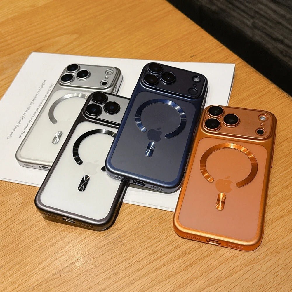 Luxury iPhone Case — MagSafe Matte Plating Translucent Silicone Cover with Shockproof Protection, Lens Film Guard, Anti-Fingerprint Non-Slip Design