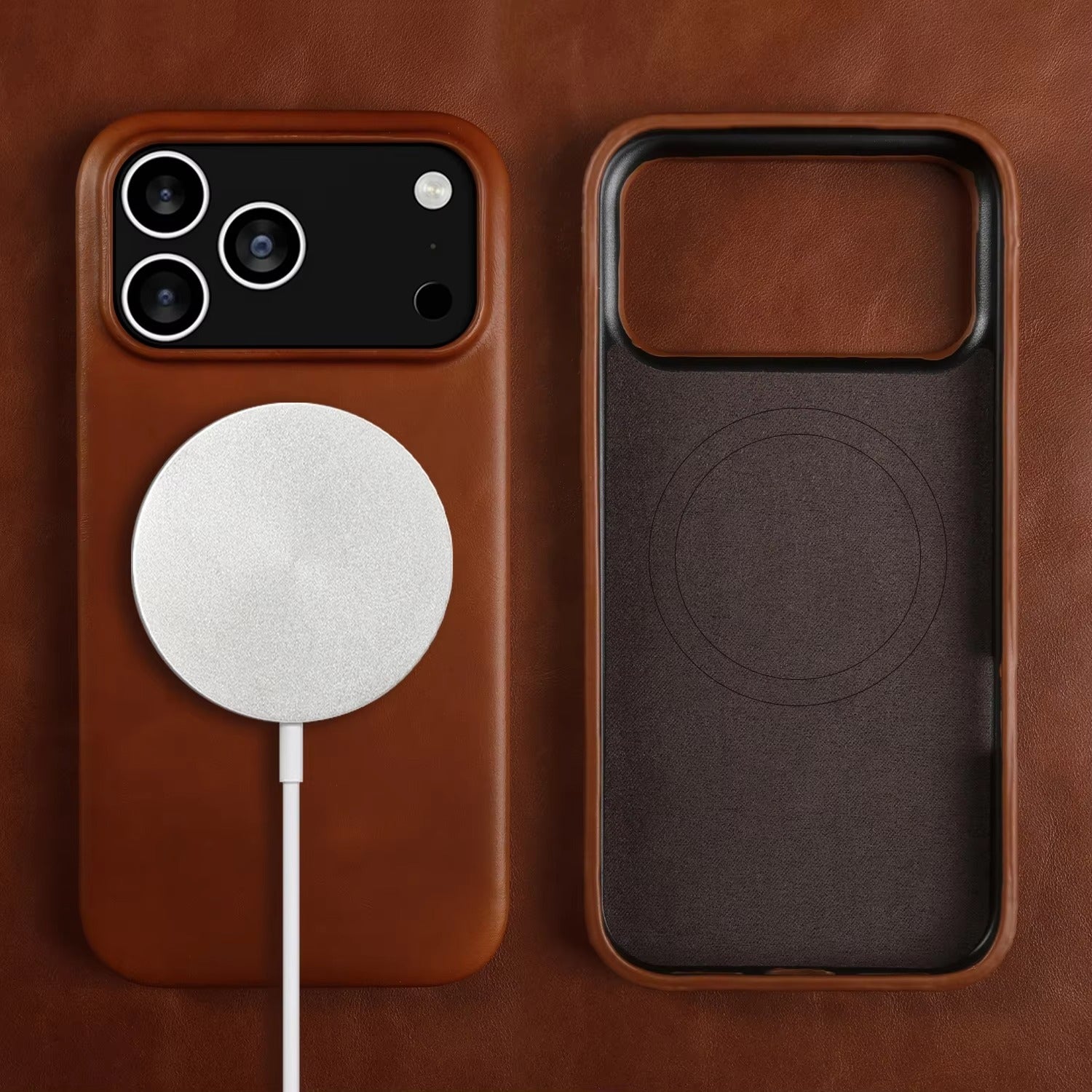 Luxury iPhone Case — MagSafe Vintage Oil-Wax Genuine Leather Cover with Full-Covered Shockproof Protection, Dustproof Anti-Slip Design