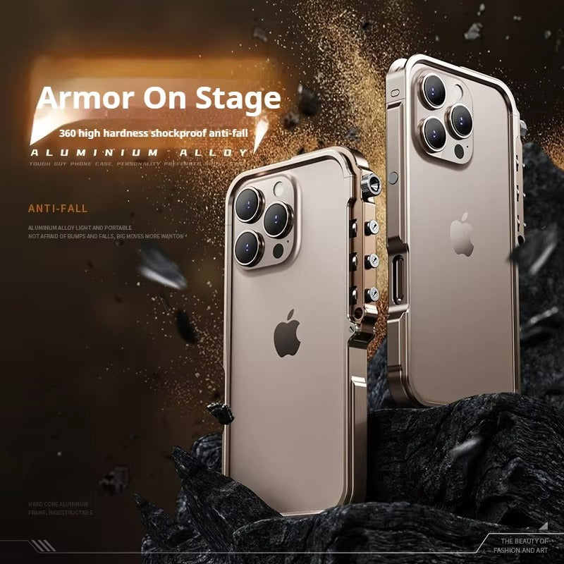 Luxury iPhone Case — Magnetic Aluminum Alloy Armored Frame Cover with Shockproof Drop Protection, Glitter Non-Slip Design and Heat-Resistant Build