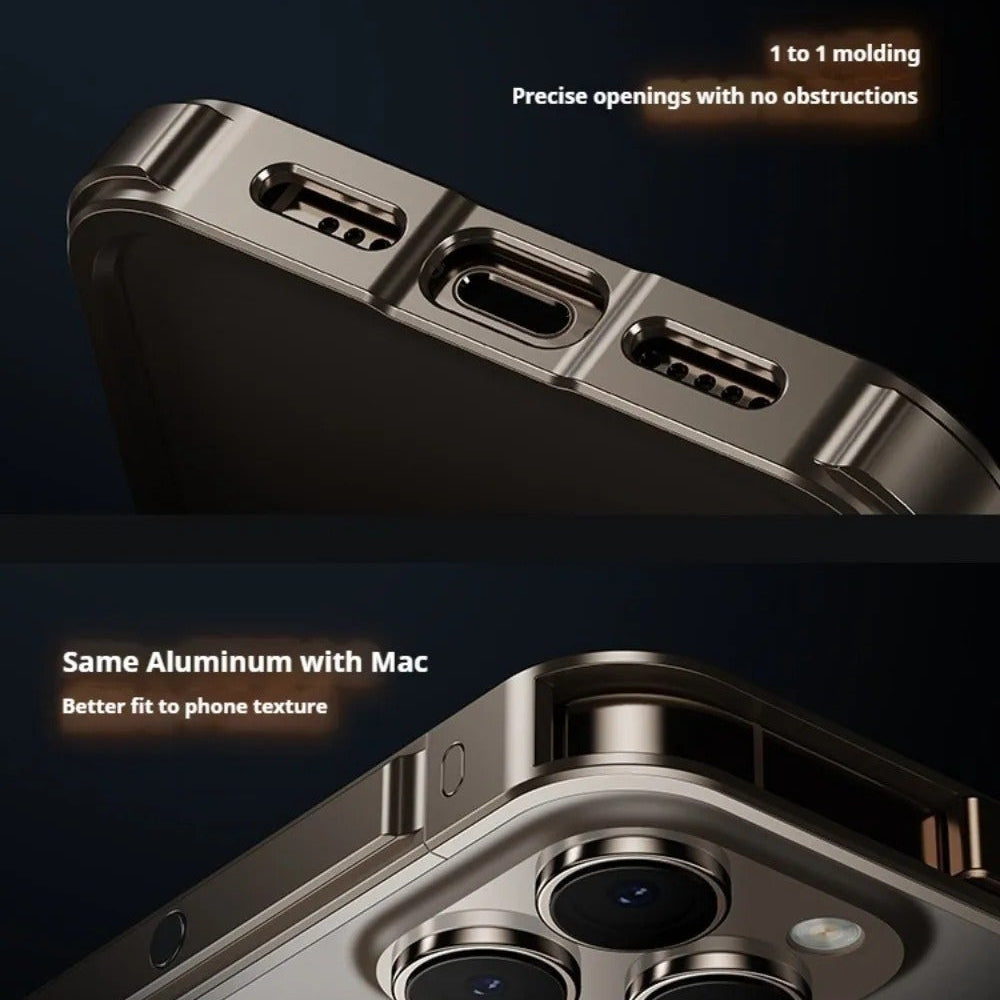 Luxury iPhone Case — Magnetic Aluminum Alloy Armored Frame Cover with Shockproof Drop Protection, Glitter Non-Slip Design and Heat-Resistant Build