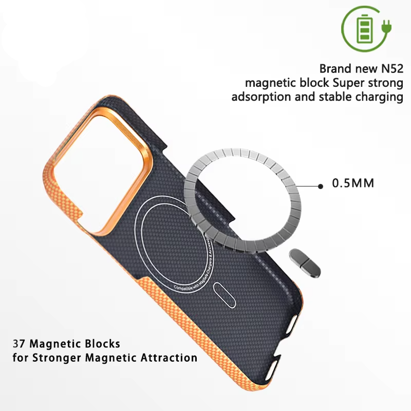 Luxury iPhone Case — Magnetic Carbon Aramid Fiber Cover with Kevlar Build, Shockproof Protective Design and Full-Body Mobile Protection