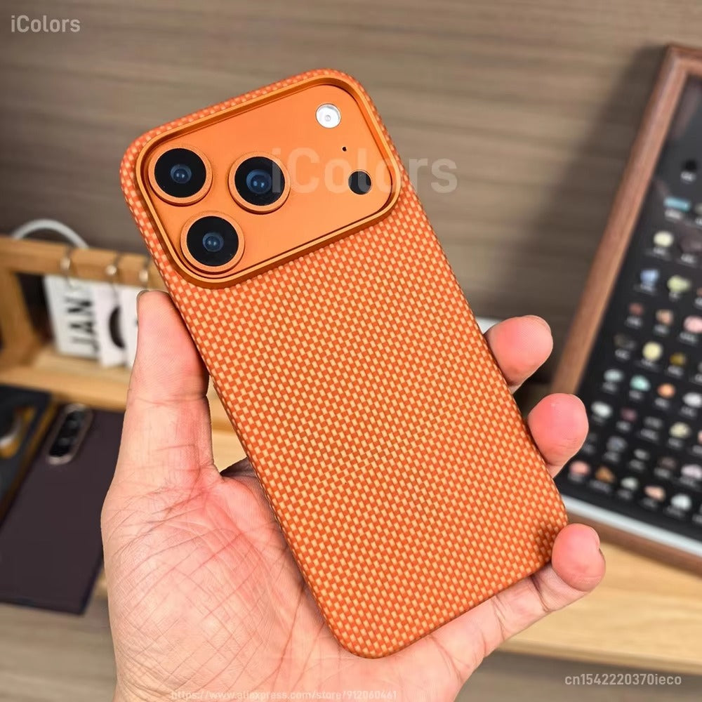 Luxury iPhone Case — Magnetic Carbon Aramid Fiber Cover with Kevlar Build, Shockproof Protective Design and Full-Body Mobile Protection