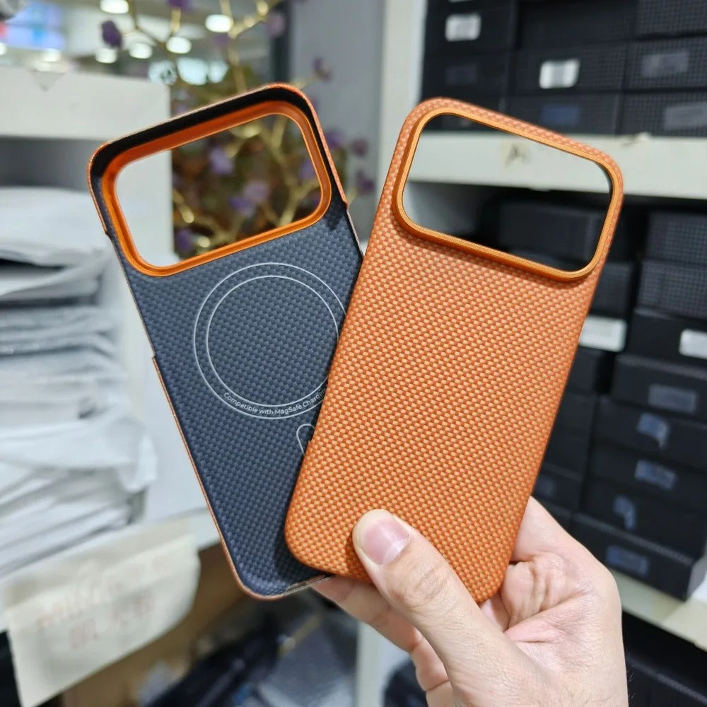 Luxury iPhone Case — Magnetic Carbon Aramid Fiber Cover with Kevlar Build, Shockproof Protective Design and Full-Body Mobile Protection
