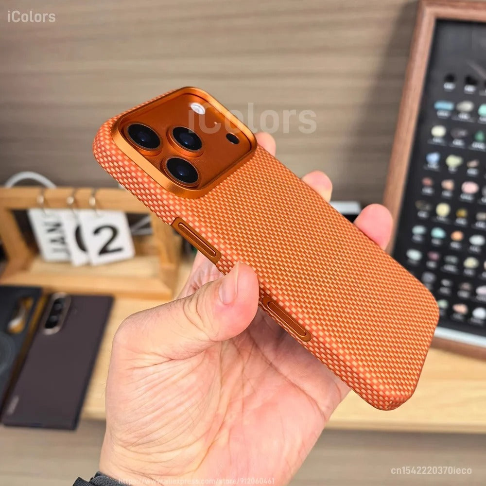 Luxury iPhone Case — Magnetic Carbon Aramid Fiber Cover with Kevlar Build, Shockproof Protective Design and Full-Body Mobile Protection