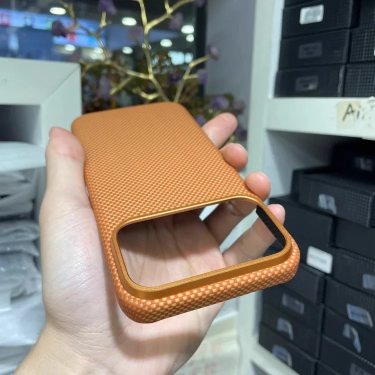 Luxury iPhone Case — Magnetic Carbon Aramid Fiber Cover with Kevlar Build, Shockproof Protective Design and Full-Body Mobile Protection