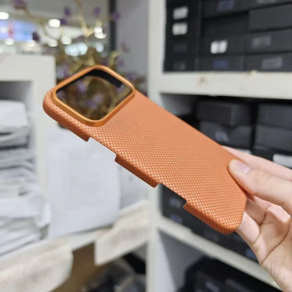 Luxury iPhone Case — Magnetic Carbon Aramid Fiber Cover with Kevlar Build, Shockproof Protective Design and Full-Body Mobile Protection