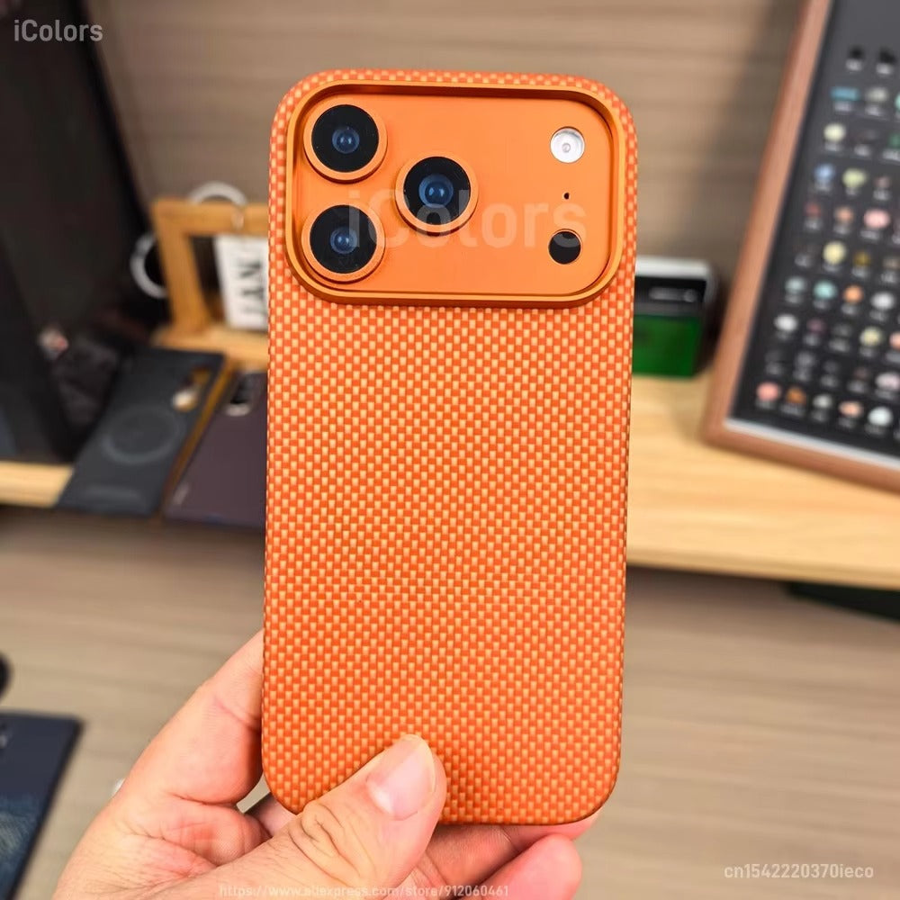 Luxury iPhone Case — Magnetic Carbon Aramid Fiber Cover with Kevlar Build, Shockproof Protective Design and Full-Body Mobile Protection