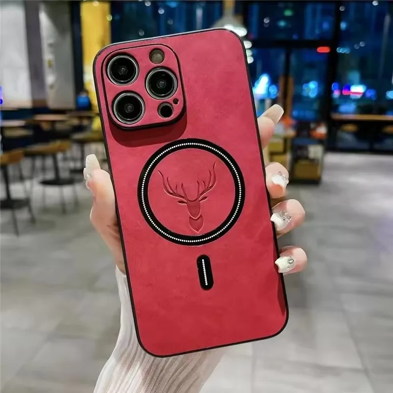 Luxury iPhone Case — Magnetic Deer Head Leather Cover with Shockproof Soft Protection, Wireless-Charging Support & Matte Anti-Fingerprint Design