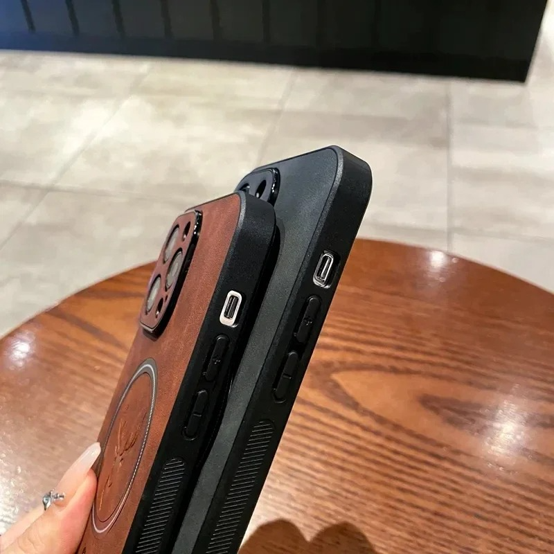 Luxury iPhone Case — Magnetic Deer Head Leather Cover with Shockproof Soft Protection, Wireless-Charging Support & Matte Anti-Fingerprint Design