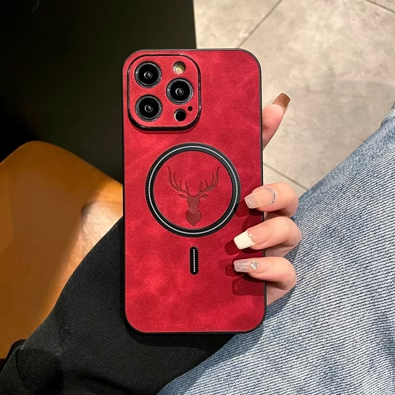 Luxury iPhone Case — Magnetic Deer Head Leather Cover with Shockproof Soft Protection, Wireless-Charging Support & Matte Anti-Fingerprint Design
