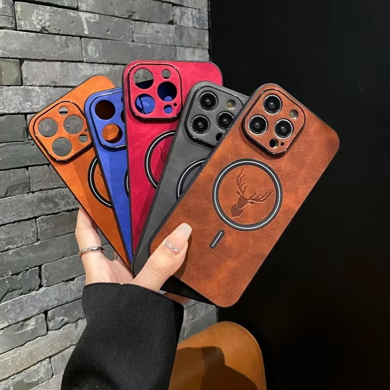 Luxury iPhone Case — Magnetic Deer Head Leather Cover with Shockproof Soft Protection, Wireless-Charging Support & Matte Anti-Fingerprint Design