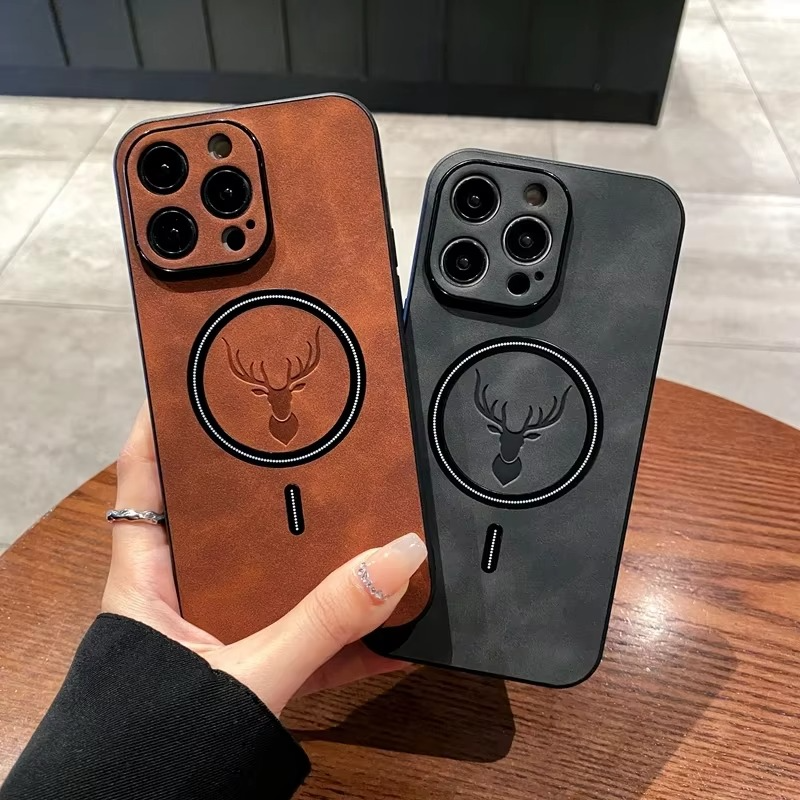 Luxury iPhone Case — Magnetic Deer Head Leather Cover with Shockproof Soft Protection, Wireless-Charging Support & Matte Anti-Fingerprint Design