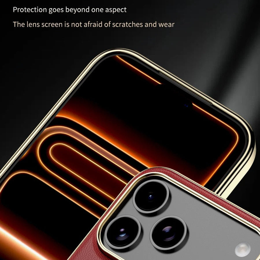 Luxury iPhone Case — Magnetic Leather Ring Holder with Lens Protection Premium Back Cover