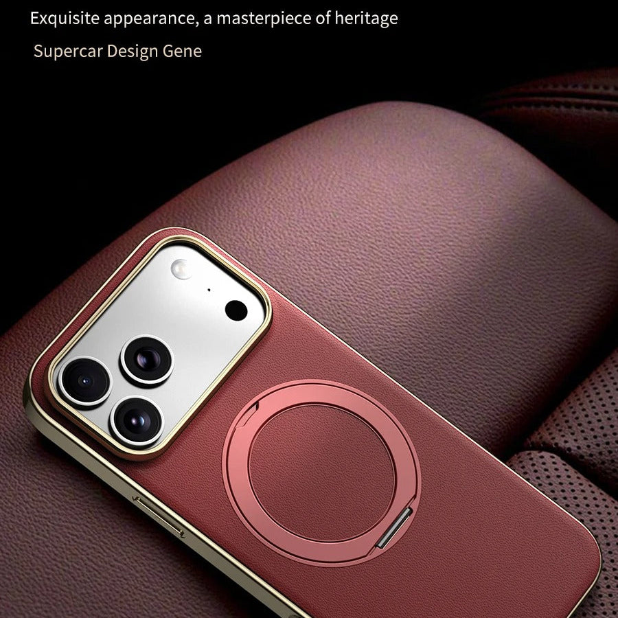 Luxury iPhone Case — Magnetic Leather Ring Holder with Lens Protection Premium Back Cover