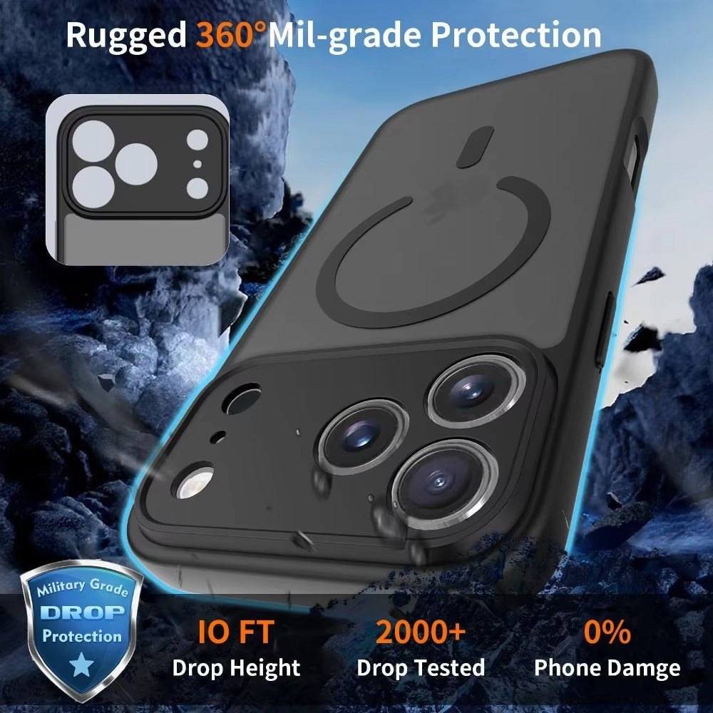 Luxury iPhone Case — Matte Translucent Magnetic Cover with Clear Lens Protection and MagSafe Wireless-Charging Safe Design