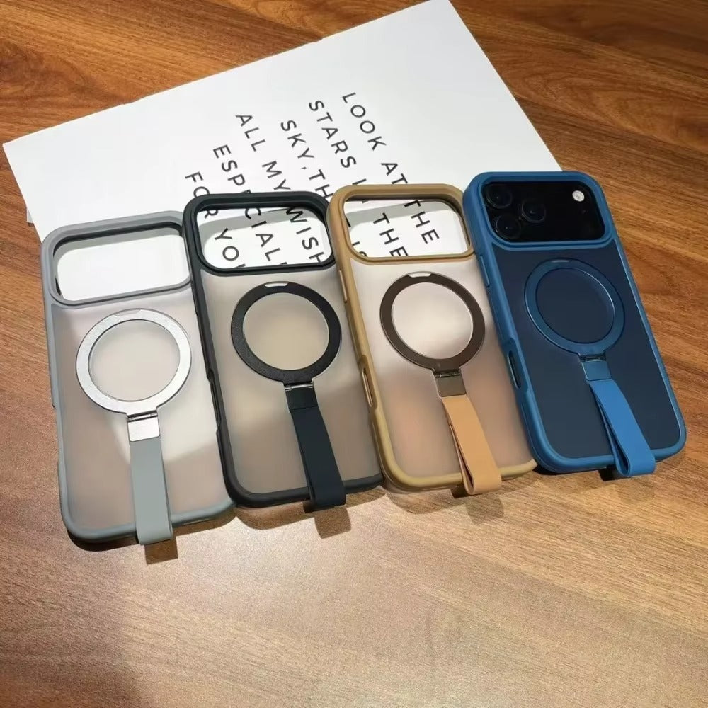 Luxury iPhone Case — Matte Transparent MagSafe Cover with Wrist Strap Holder, Shockproof TPU+PC Protection and Anti-Fingerprint Scratch-Resistant Design