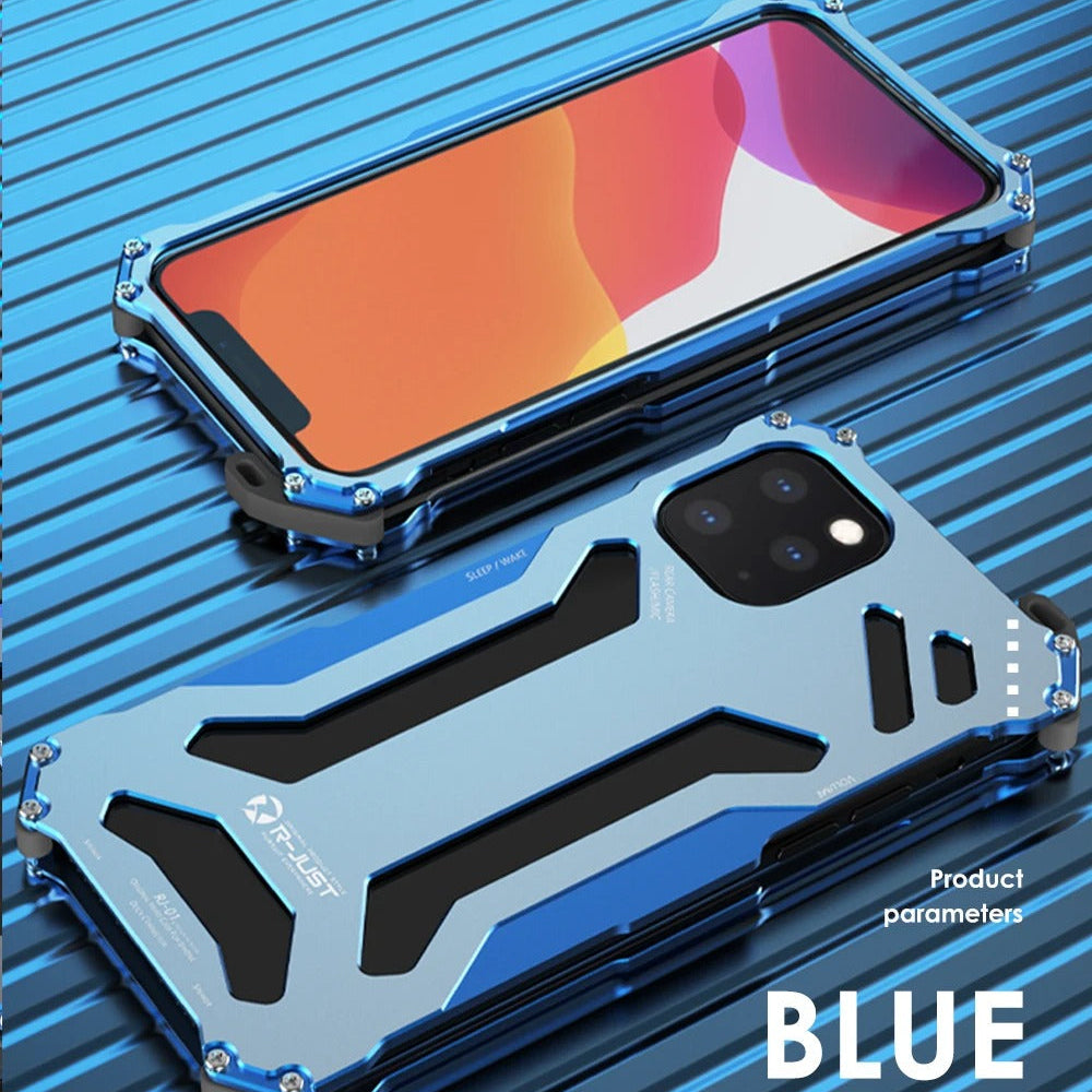 Luxury iPhone Case — Metal Armor Shockproof Cover with Heavy-Duty Anti-Scratch Anti-Fingerprint Design & Non-Slip Hard Protection