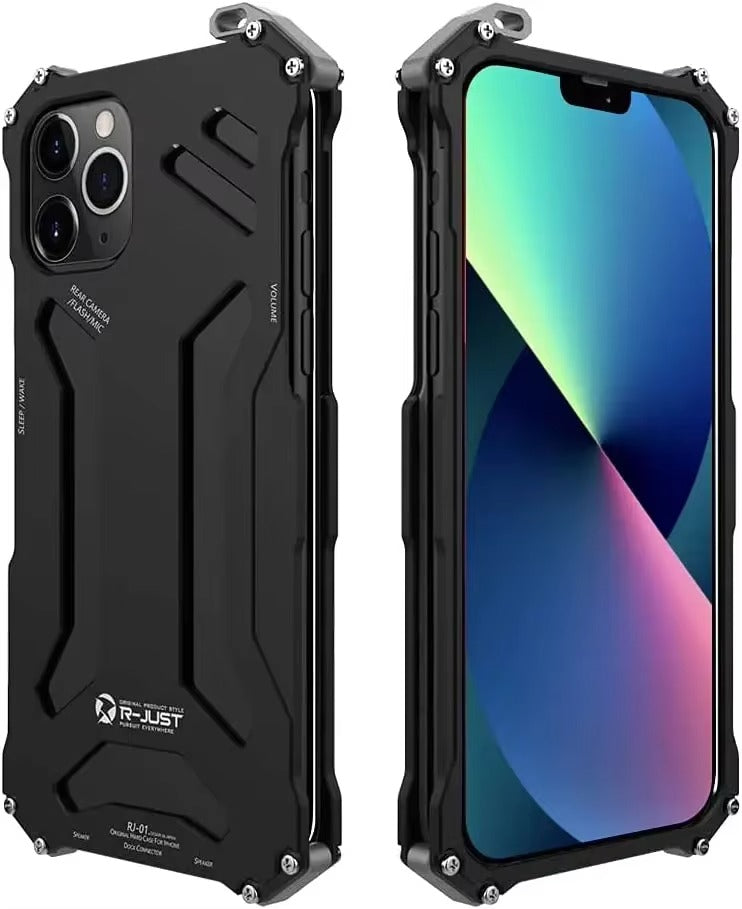 Luxury iPhone Case — Metal Armor Shockproof Cover with Heavy-Duty Anti-Scratch Anti-Fingerprint Design & Non-Slip Hard Protection