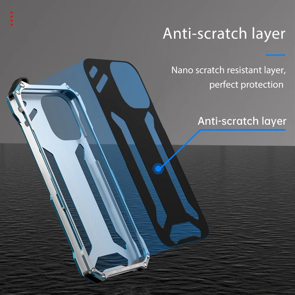 Luxury iPhone Case — Metal Armor Shockproof Cover with Heavy-Duty Anti-Scratch Anti-Fingerprint Design & Non-Slip Hard Protection