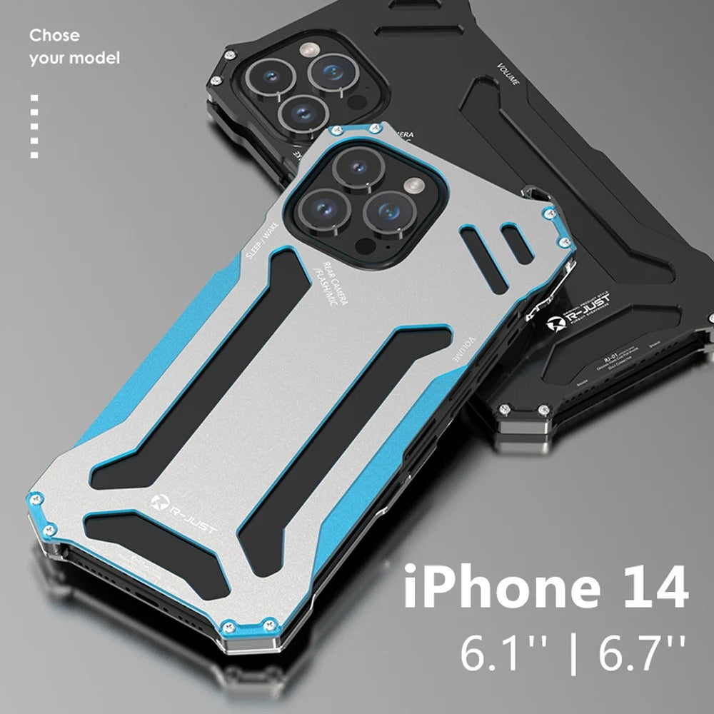 Luxury iPhone Case — Metal Armor Shockproof Cover with Heavy-Duty Anti-Scratch Anti-Fingerprint Design & Non-Slip Hard Protection