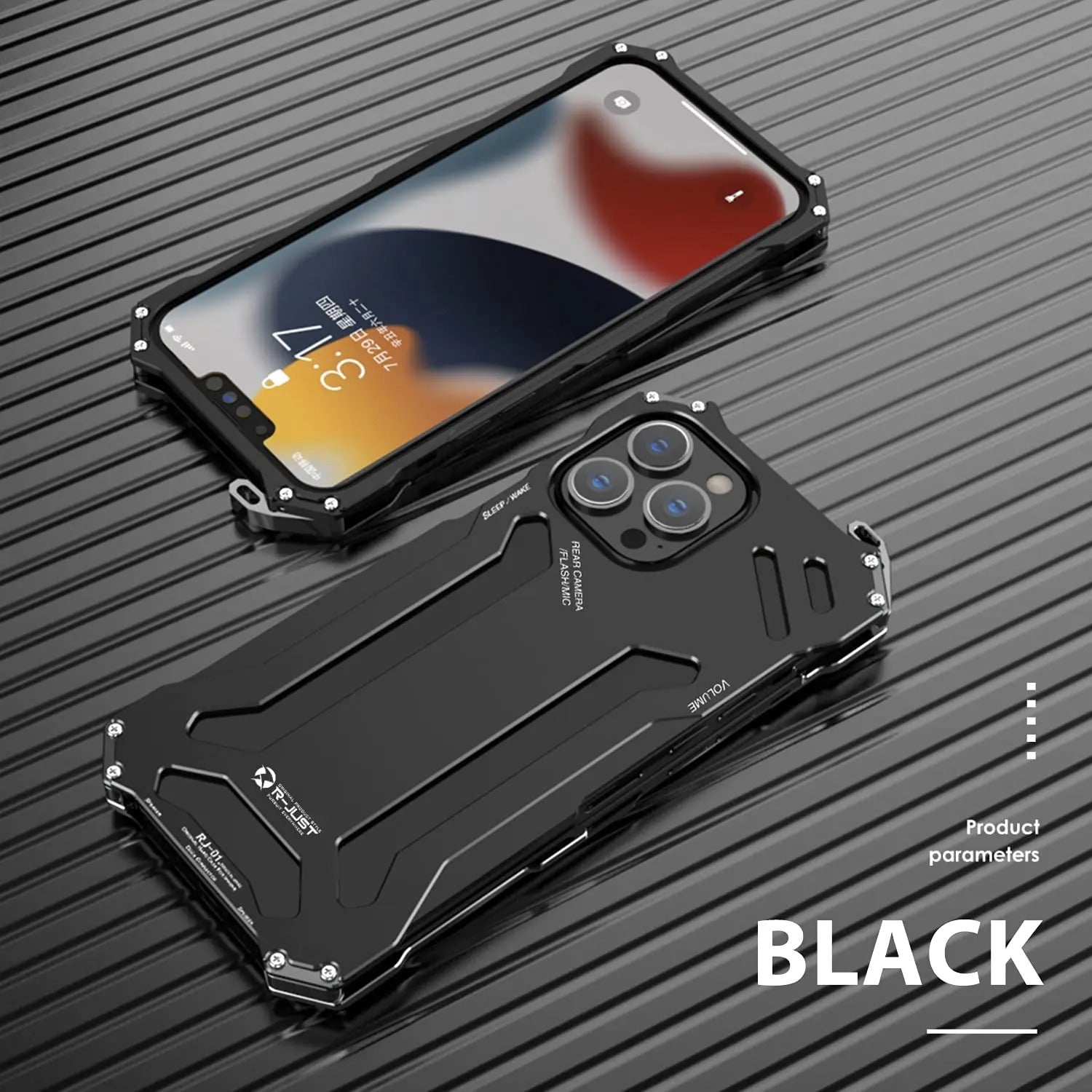 Luxury iPhone Case — Metal Armor Shockproof Cover with Heavy-Duty Anti-Scratch Anti-Fingerprint Design & Non-Slip Hard Protection