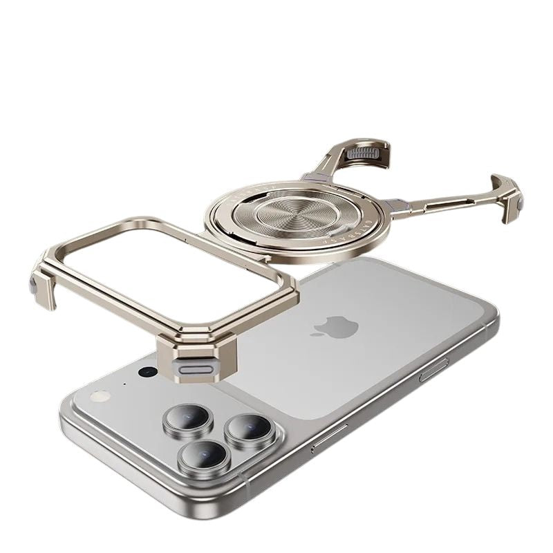 Luxury iPhone Case — Metal Frameless Shockproof Bumper Cover with 360° Rotating Ring Stand and Full Protective Design