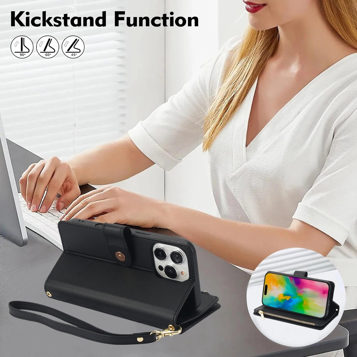 Luxury iPhone Case — Multi-Karal Chain Zipper Wallet Flip Cover with 6-Card Slots, Shockproof, Magnetic, Anti-Scratch, Leather Wallet Case