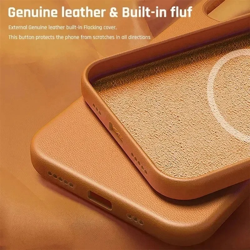 Luxury iPhone Case — MagSafe Leather Cover with Strong Magnetic Support, Half-Wrapped Shockproof Design for Apple iPhone 17 Pro Max and Plus
