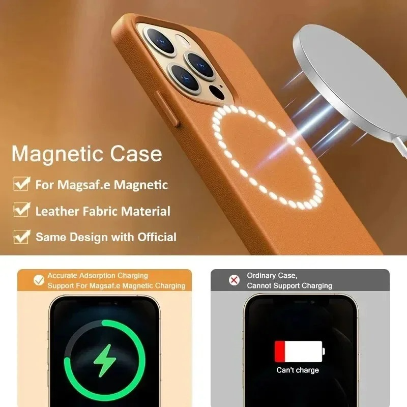 Luxury iPhone Case — MagSafe Leather Cover with Strong Magnetic Support, Half-Wrapped Shockproof Design for Apple iPhone 17 Pro Max and Plus