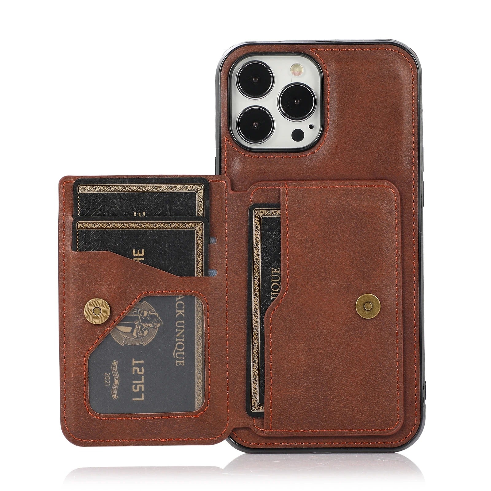 Luxury iPhone Case — PU Leather Flip Wallet with Card Holder, Shockproof Magnetic Car-Mount Ready Design, Full Access Protective Cover