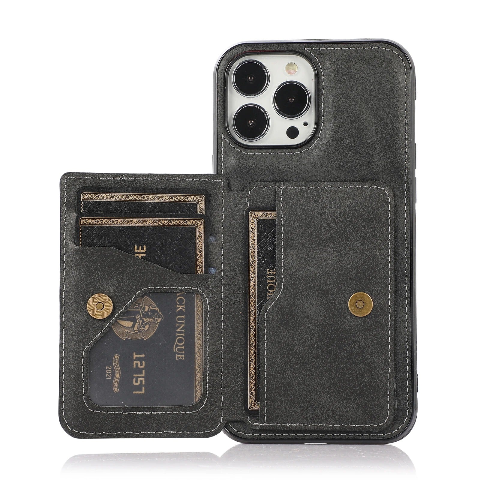 Luxury iPhone Case — PU Leather Flip Wallet with Card Holder, Shockproof Magnetic Car-Mount Ready Design, Full Access Protective Cover