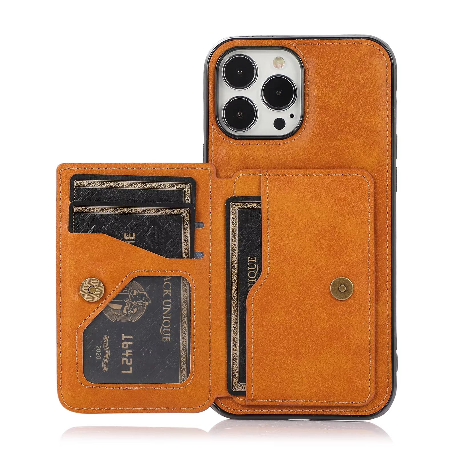 Luxury iPhone Case — PU Leather Flip Wallet with Card Holder, Shockproof Magnetic Car-Mount Ready Design, Full Access Protective Cover