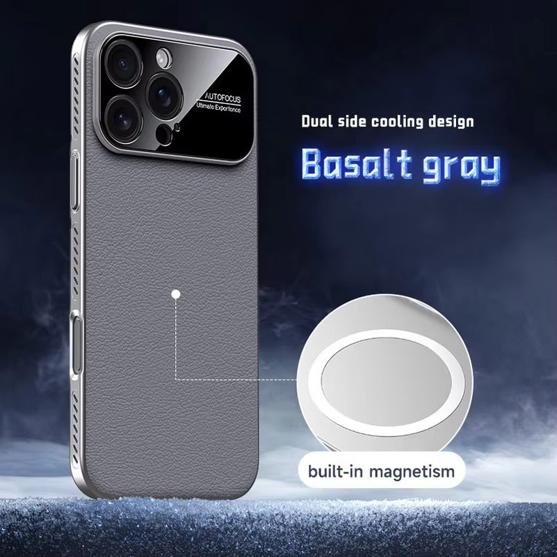 Luxury iPhone Case — Plain Leather Magnetic Cover with Heat-Dissipation Side Vents, Anti-Fingerprint Anti-Scratch Finish & Slim Half-Wrapped Design