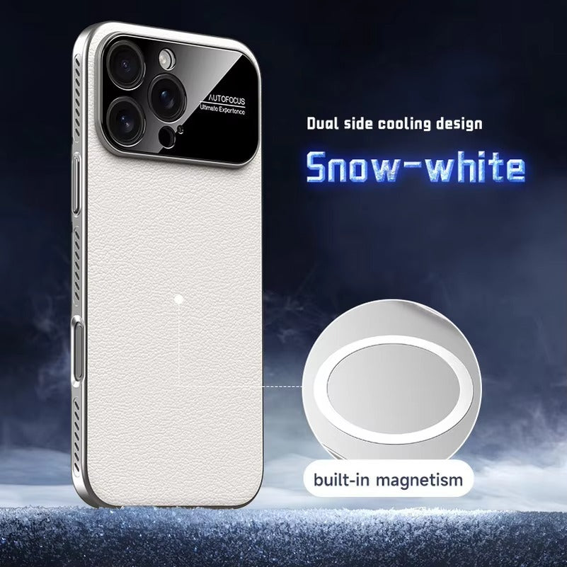 Luxury iPhone Case — Plain Leather Magnetic Cover with Heat-Dissipation Side Vents, Anti-Fingerprint Anti-Scratch Finish & Slim Half-Wrapped Design