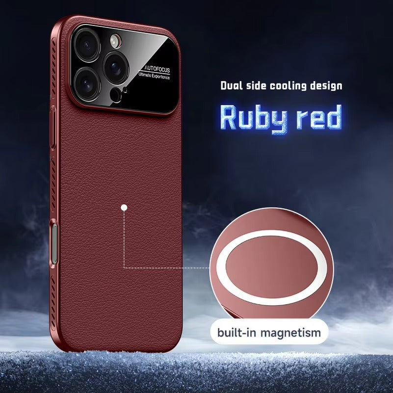 Luxury iPhone Case — Plain Leather Magnetic Cover with Heat-Dissipation Side Vents, Anti-Fingerprint Anti-Scratch Finish & Slim Half-Wrapped Design