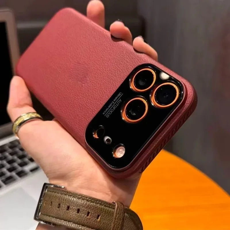 Luxury iPhone Case — Plain Leather Magnetic Cover with Heat-Dissipation Side Vents, Anti-Fingerprint Anti-Scratch Finish & Slim Half-Wrapped Design