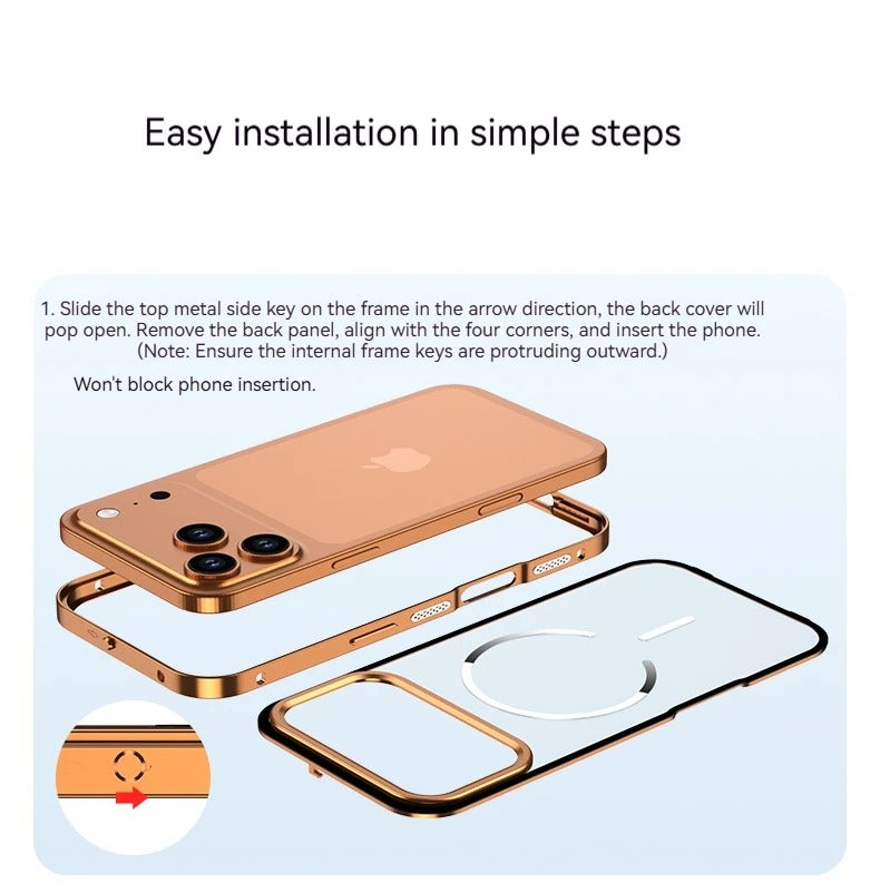 Luxury iPhone Case — Premium Aluminum Alloy Frosted Magnetic Backplate Protective Cover with Full Protection