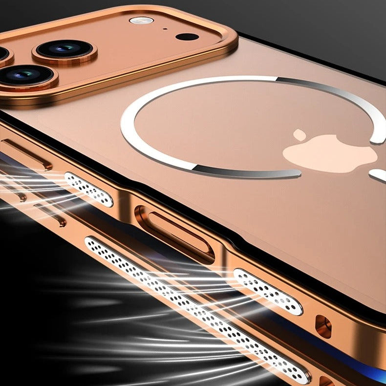 Luxury iPhone Case — Premium Aluminum Alloy Frosted Magnetic Backplate Protective Cover with Full Protection