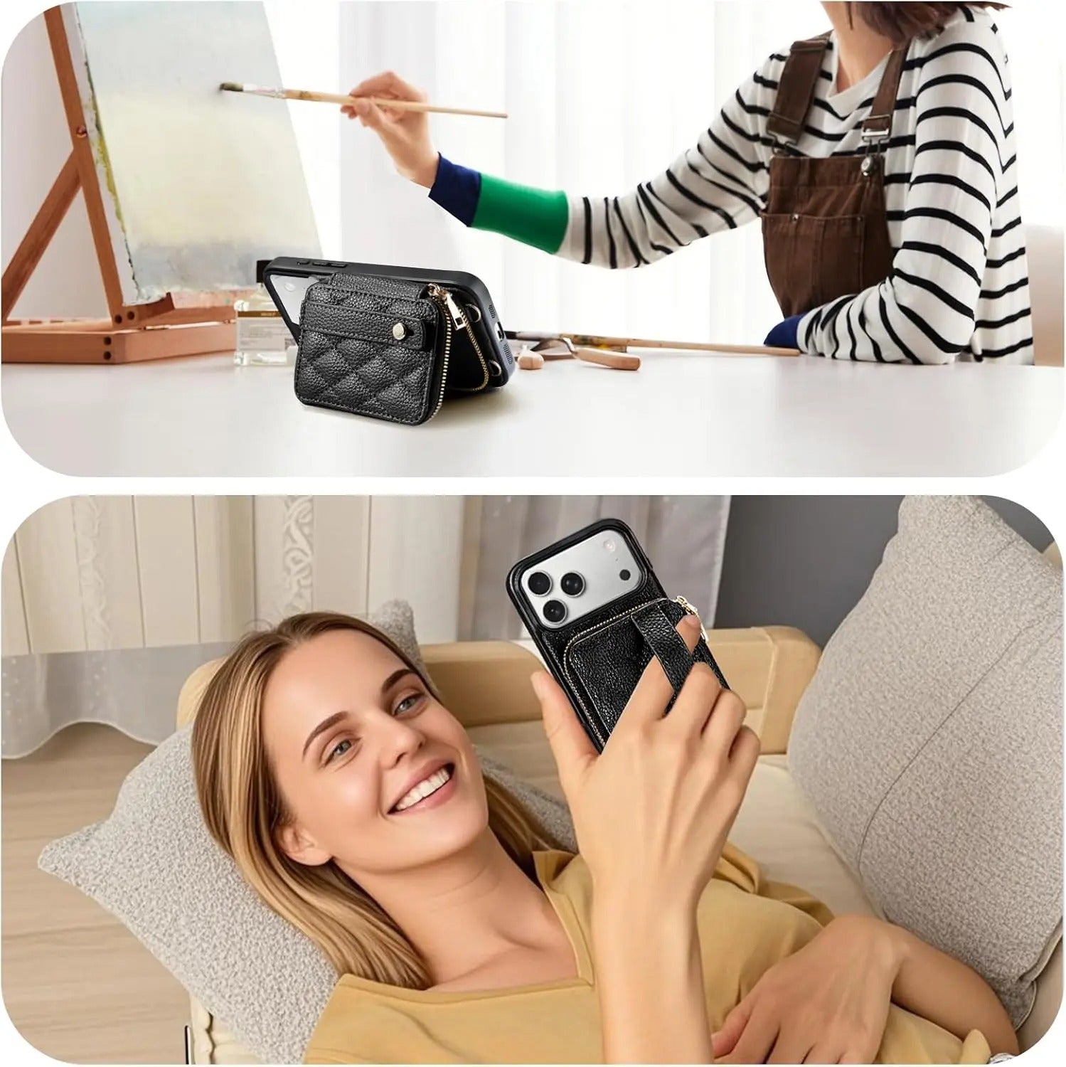 Luxury iPhone Case — RFID-Blocking PU Leather Wallet Cover with Wrist Strap, Crossbody Option and Secure Card Storage for Full Protection