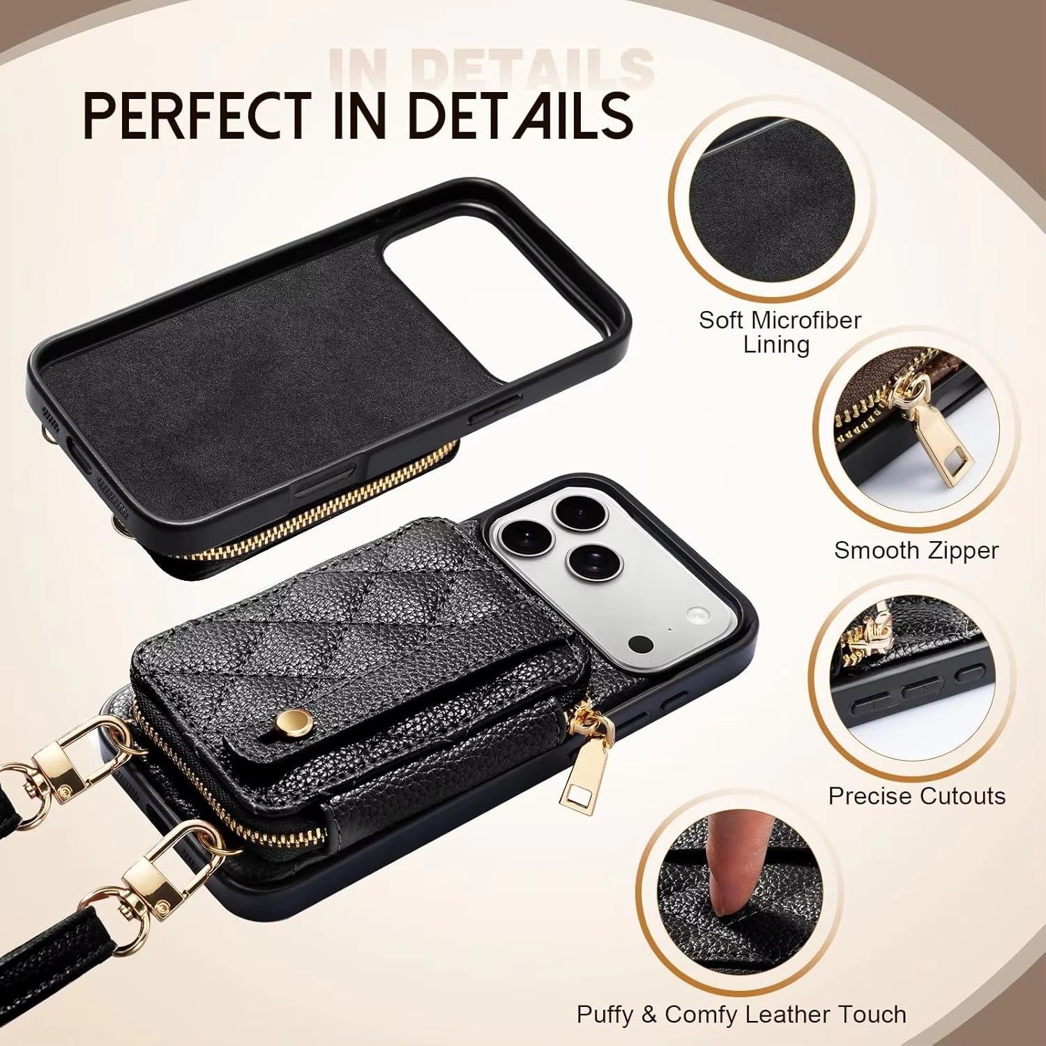 Luxury iPhone Case — RFID-Blocking PU Leather Wallet Cover with Wrist Strap, Crossbody Option and Secure Card Storage for Full Protection