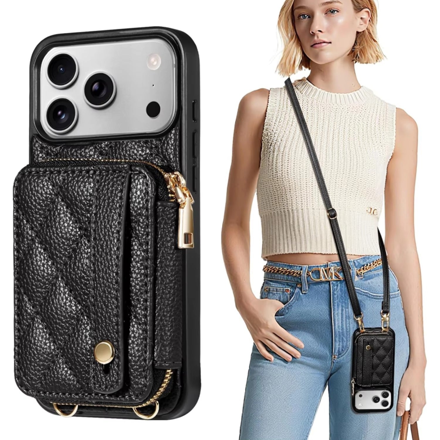Luxury iPhone Case — RFID-Blocking PU Leather Wallet Cover with Wrist Strap, Crossbody Option and Secure Card Storage for Full Protection