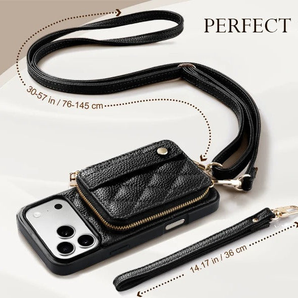 Luxury iPhone Case — RFID-Blocking PU Leather Wallet Cover with Wrist Strap, Crossbody Option and Secure Card Storage for Full Protection
