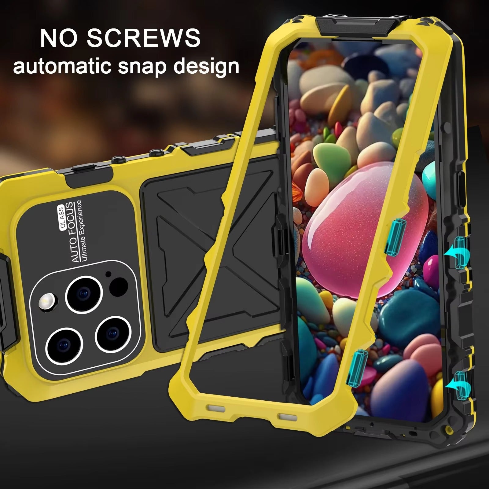 Luxury iPhone Case — Shockproof Metal Bumper Protective Cover with Anti-Fall Silicone Bracket & Rugged Design